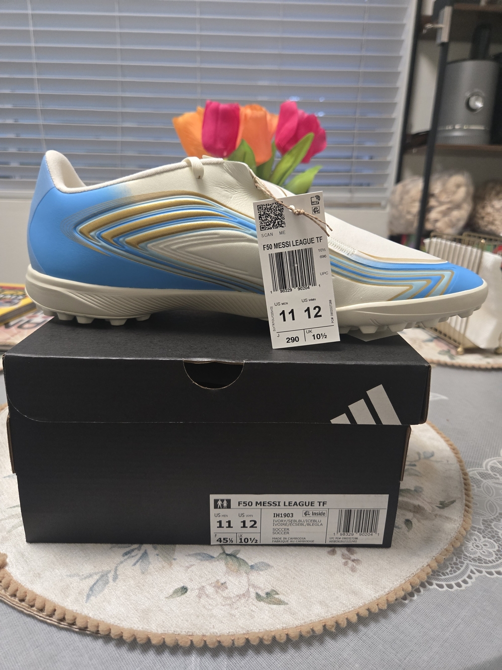 Adidas Kids F50 Messi League TF Soccer Shoes - Blue/Cream